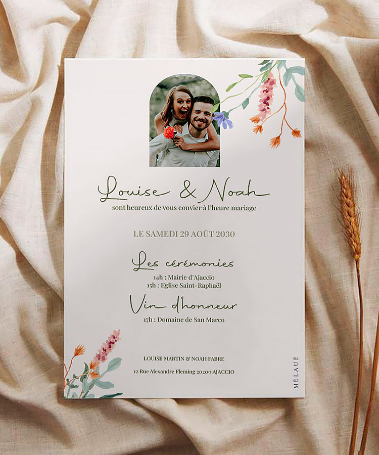 Faire part de mariage Bohème fleuri