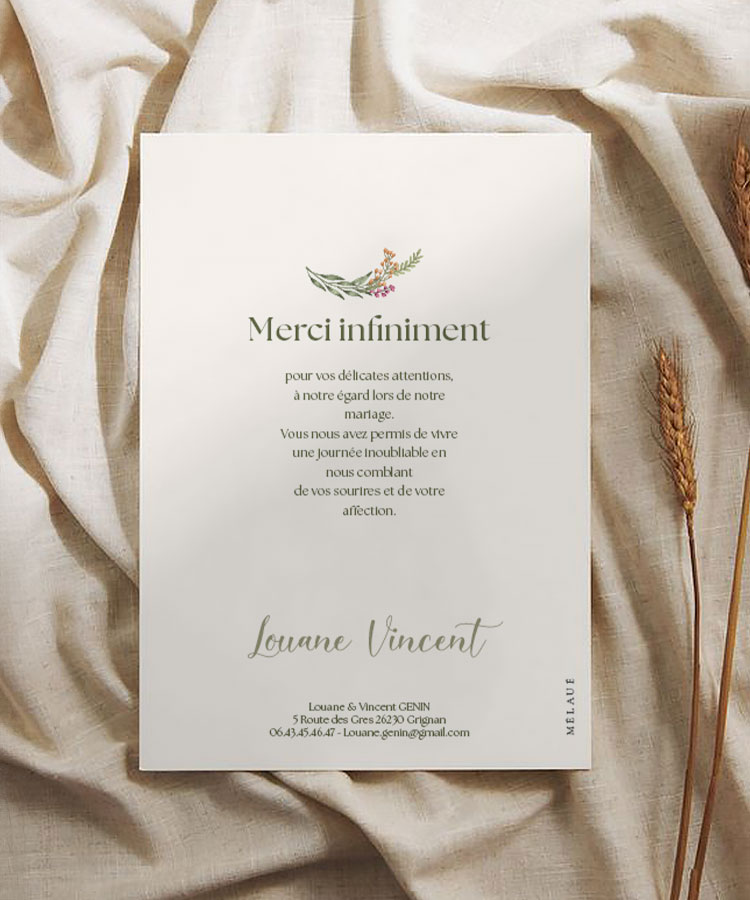 Carte remerciement mariage