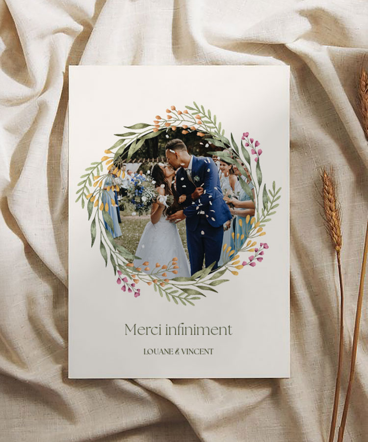 Carte remerciement mariage