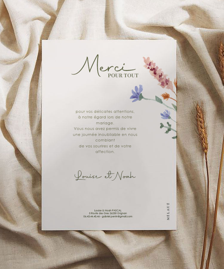 Carte remercie mariage 