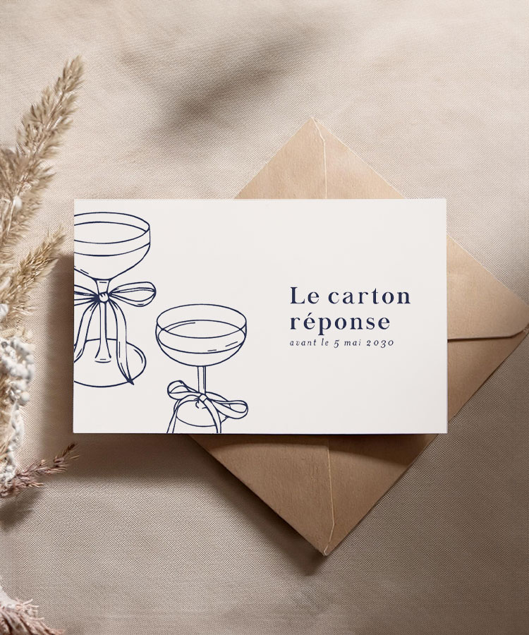 Carton réponse mariage coupe champagne