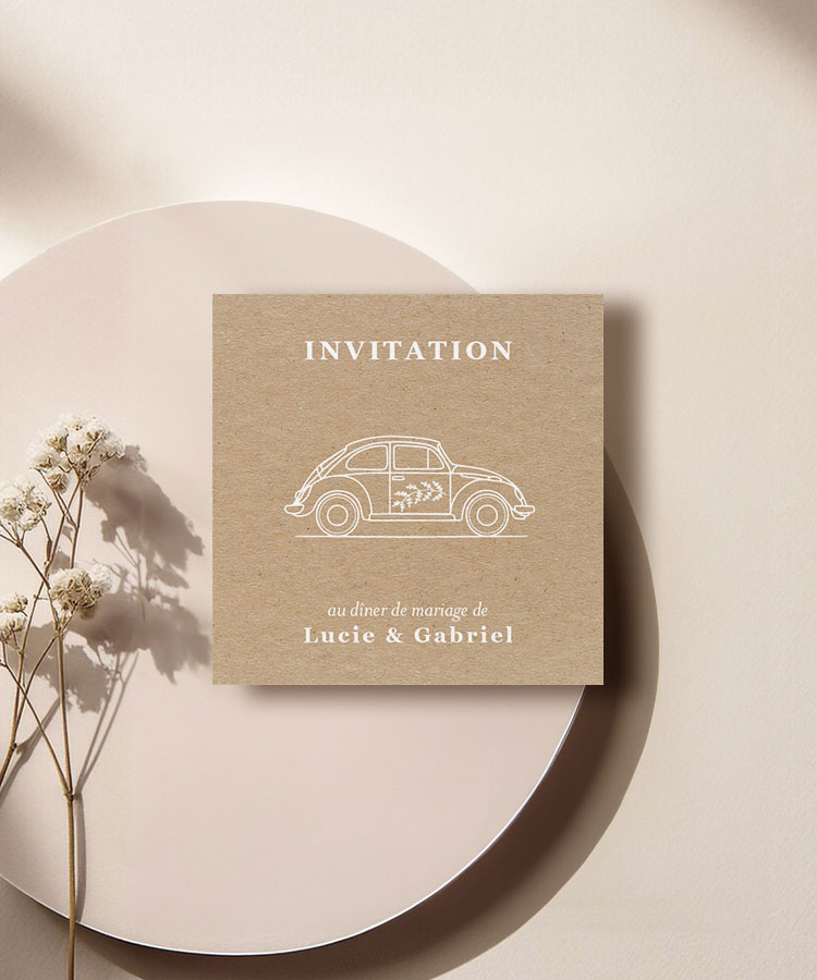 Carte invitation mariage kraft 2CV