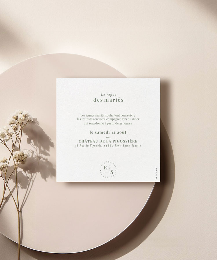 Carton d'invitation mariage Vert Sauge