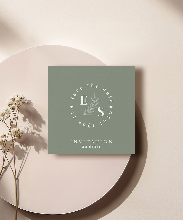 Carton d'invitation mariage Vert Sauge