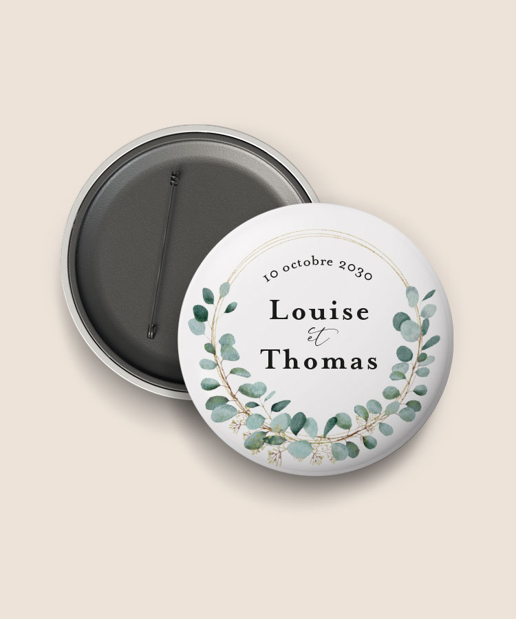 Badge mariage personnalisé Eucalyptus