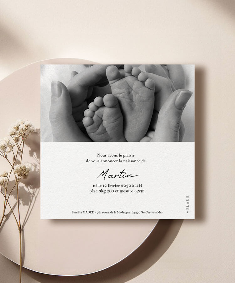 Faire part de naissance Noir et Blanc